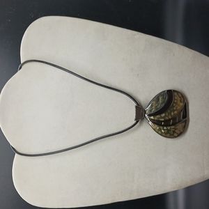 Lia Sophia Necklace With Brown & Green Enamel Pendant